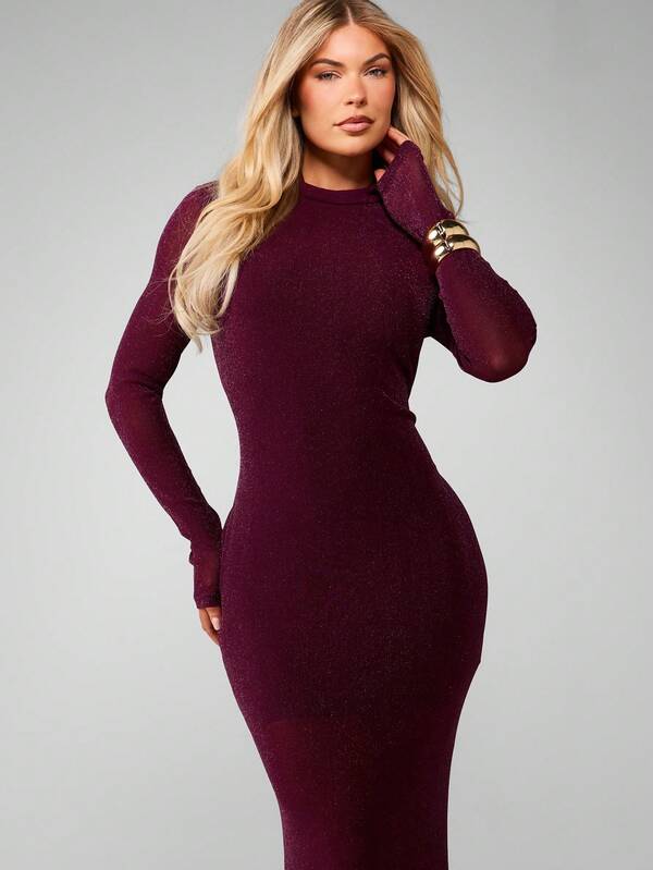 MISSGUIDED High Neck Sparkle Mesh Bodycon Maxi Dress