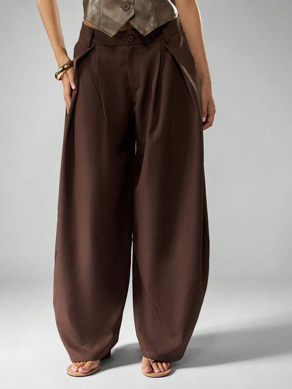 MISSGUIDED High Rise Balloon Pleated Wide Leg Pants