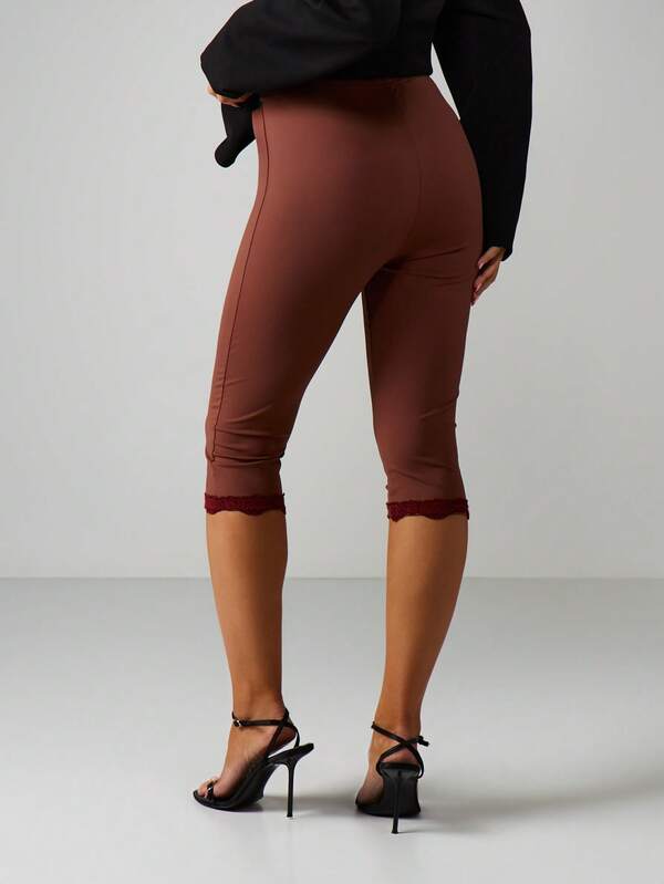 MISSGUIDED High Rise Capri Pants With Lace Hem