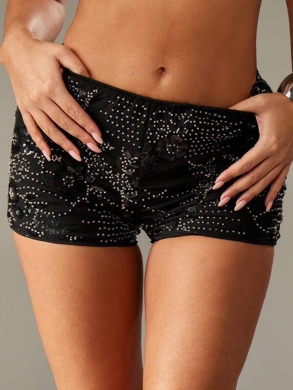 MISSGUIDED High Rise Embellished Beaded Hot Pants With Rhinestone Pattern