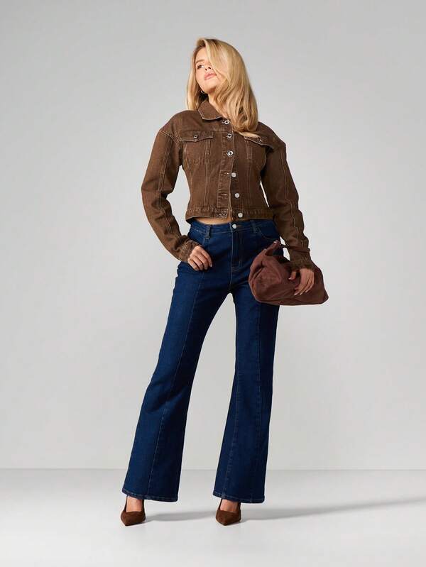 MISSGUIDED High Rise Flare Jeans With Split Hem