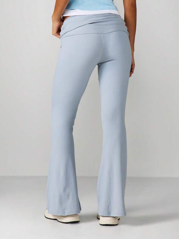 MISSGUIDED High Rise Flare Leggings With Rolled Waistband