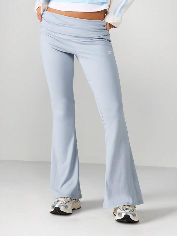 MISSGUIDED High Rise Flare Leggings With Rolled Waistband