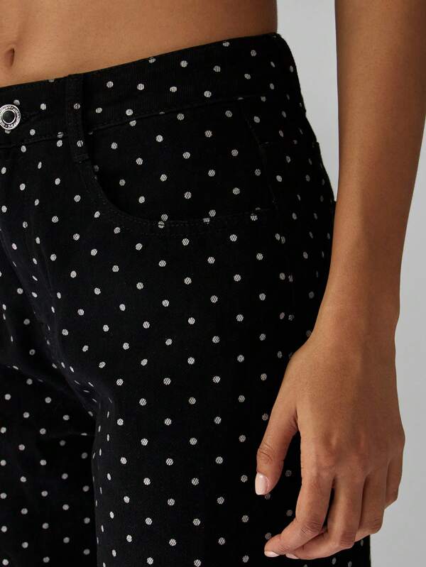 MISSGUIDED High Rise Polka Dot Wide Leg Jeans