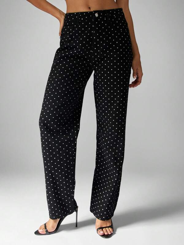 MISSGUIDED High Rise Polka Dot Wide Leg Jeans