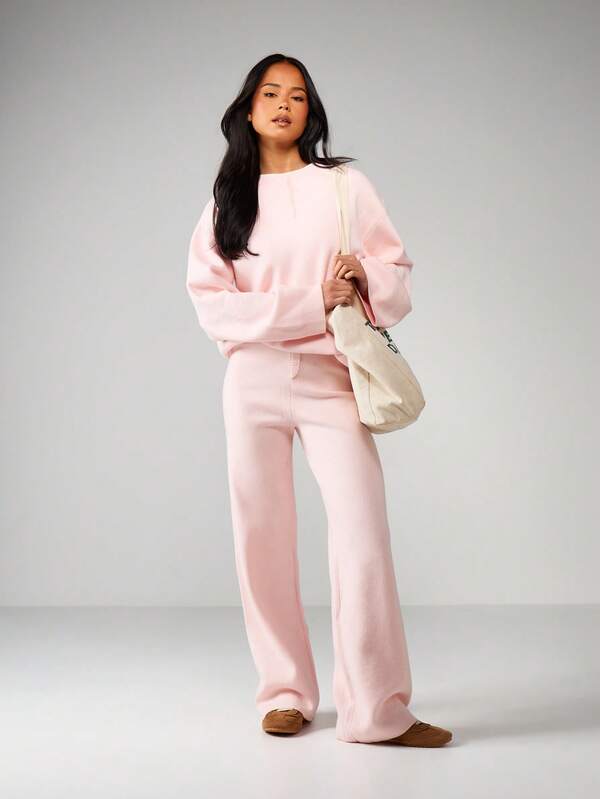 MISSGUIDED High Rise Ribbed Knit Pants With Button Detail