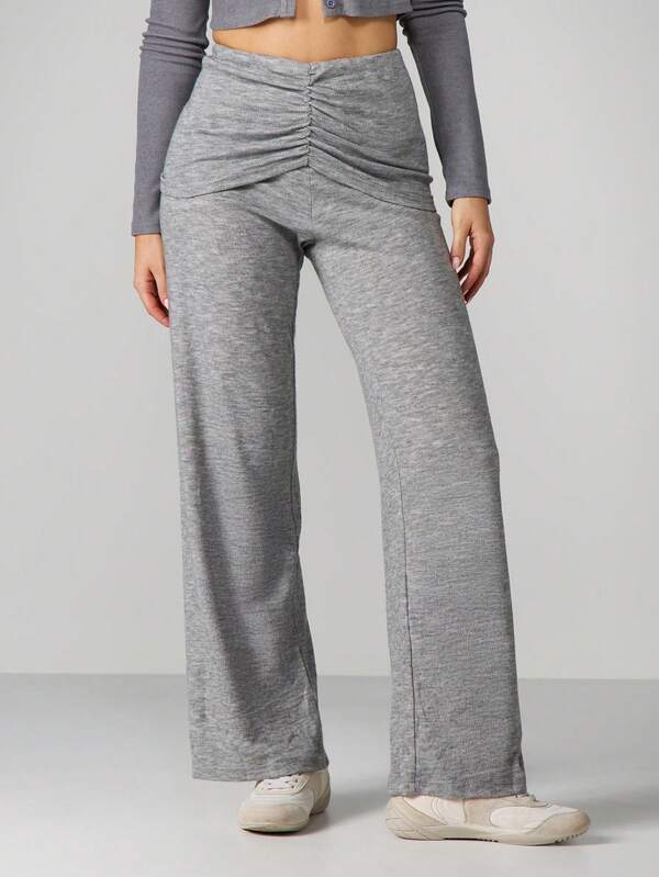 MISSGUIDED High Rise Ruched Wide Leg Pants