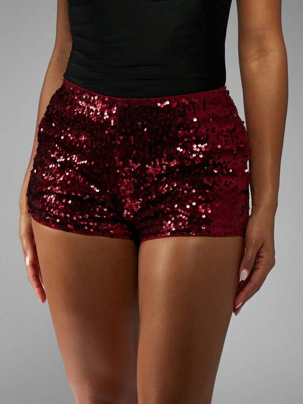 MISSGUIDED High Rise Sequin Hot Pants With Fitted Design