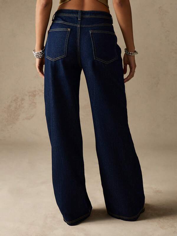 MISSGUIDED High Rise Wide Leg Denim Jeans With Contrast Stitching