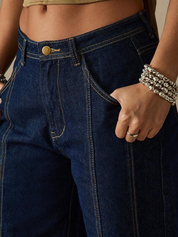 MISSGUIDED High Rise Wide Leg Denim Jeans With Contrast Stitching