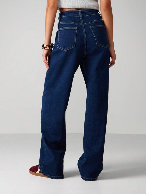MISSGUIDED High Rise Wide Leg Denim Jeans With Contrast Stitching