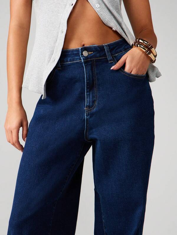 MISSGUIDED High Rise Wide Leg Denim Jeans With Contrast Stitching