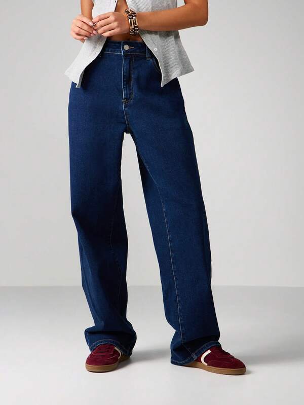 MISSGUIDED High Rise Wide Leg Denim Jeans With Contrast Stitching