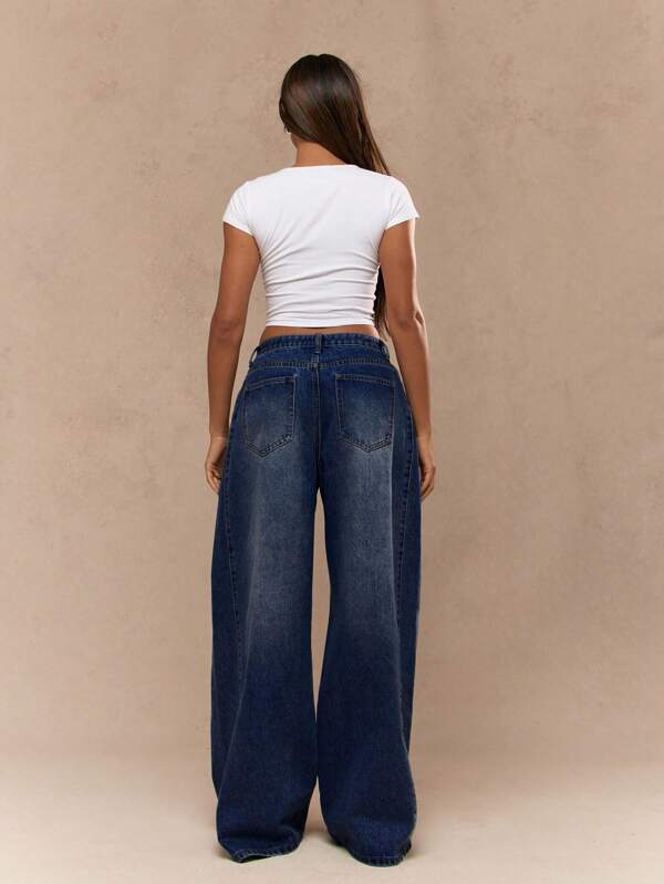 MISSGUIDED High Rise Wide Leg Denim Pants With Vintage Wash