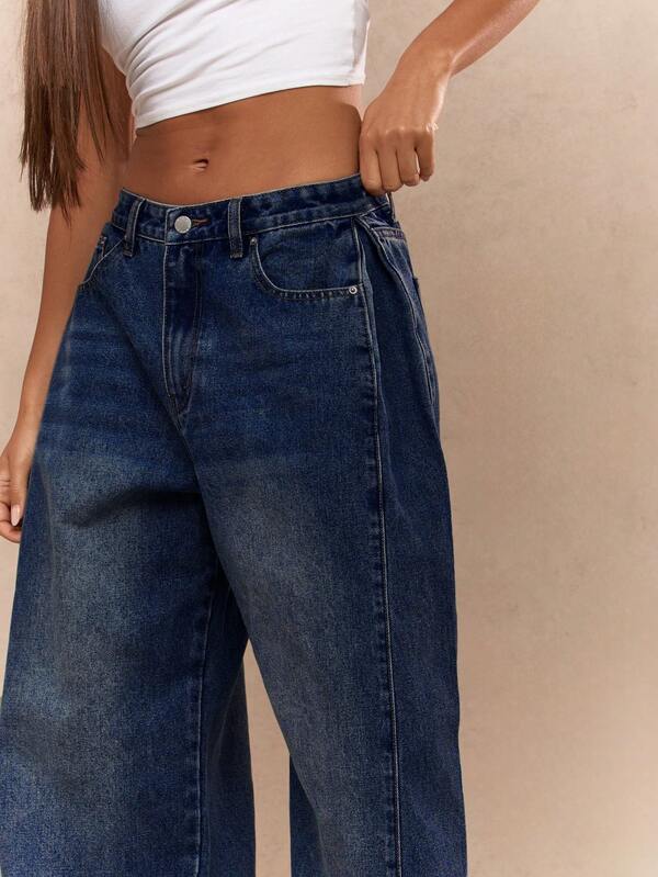 MISSGUIDED High Rise Wide Leg Denim Pants With Vintage Wash