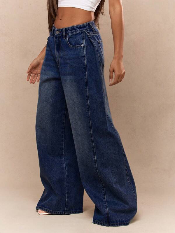 MISSGUIDED High Rise Wide Leg Denim Pants With Vintage Wash