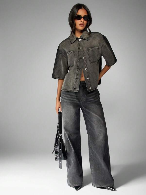 MISSGUIDED High Rise Wide Leg Flared Denim Jeans