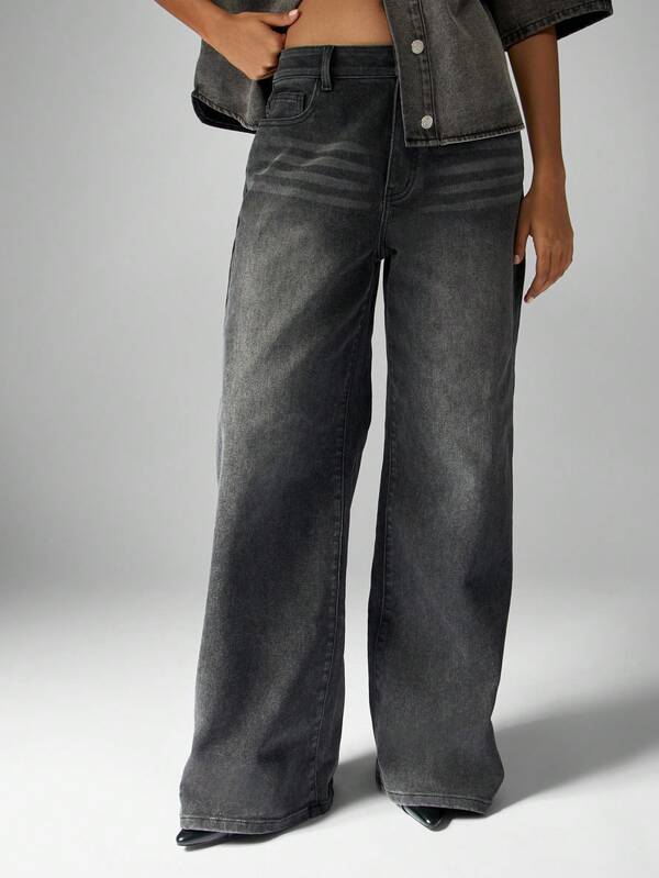 MISSGUIDED High Rise Wide Leg Flared Denim Jeans