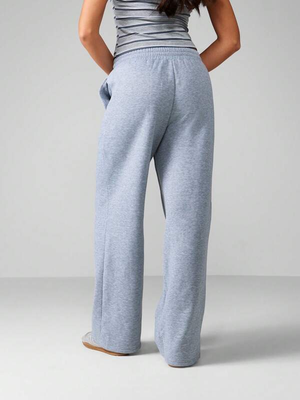 MISSGUIDED High Rise Wide Leg Joggers With Embossed Logo