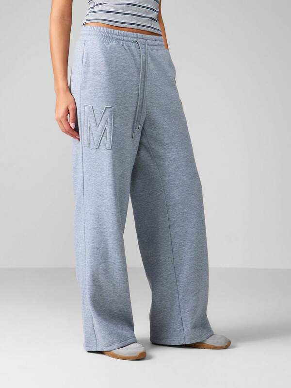 MISSGUIDED High Rise Wide Leg Joggers With Embossed Logo
