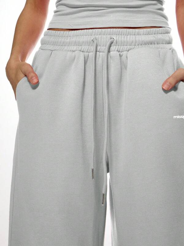 MISSGUIDED High Waist Drawstring Wide Leg Sweatpants