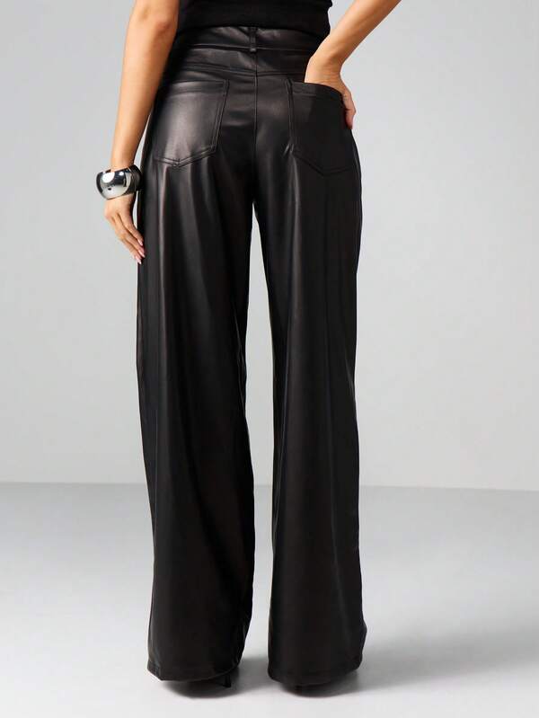 MISSGUIDED High Waist Faux Leather Wide Leg Pants