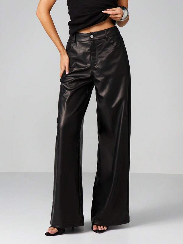 MISSGUIDED High Waist Faux Leather Wide Leg Pants