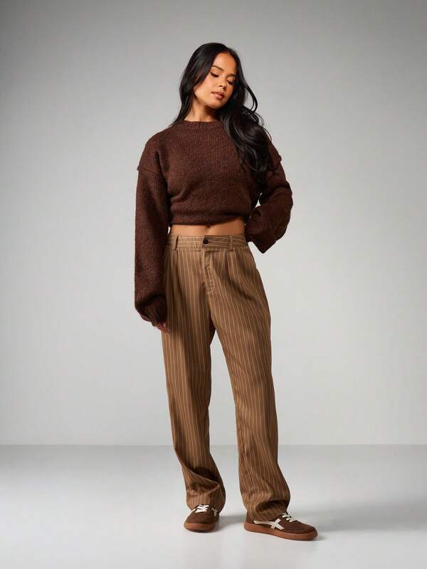 MISSGUIDED High Waist Pinstripe Wide Leg Trousers