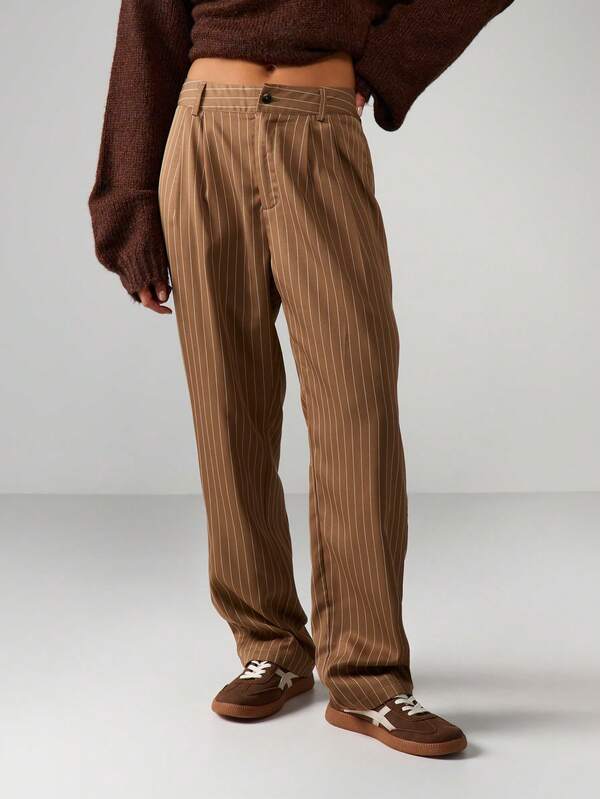 MISSGUIDED High Waist Pinstripe Wide Leg Trousers
