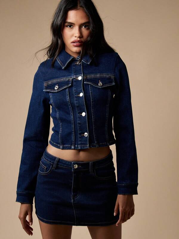 MISSGUIDED High Waisted Form Fitting Retro Style Denim Mini Skirt