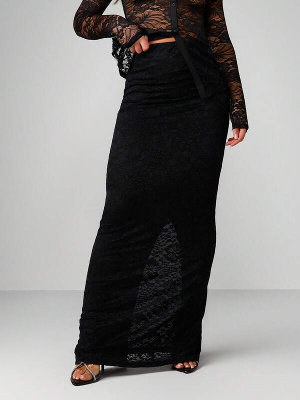 MISSGUIDED High Waisted Lace Maxi Skirt With Side Split