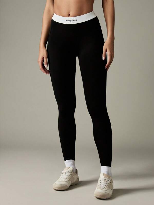MISSGUIDED High Waisted Leggings With Branded Elastic Waistband