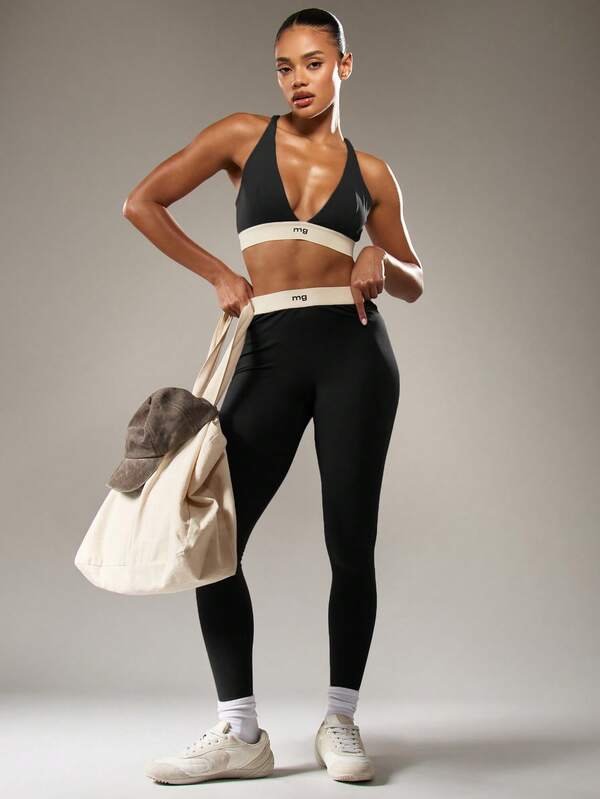 MISSGUIDED High Waisted Leggings With Branded Waistband