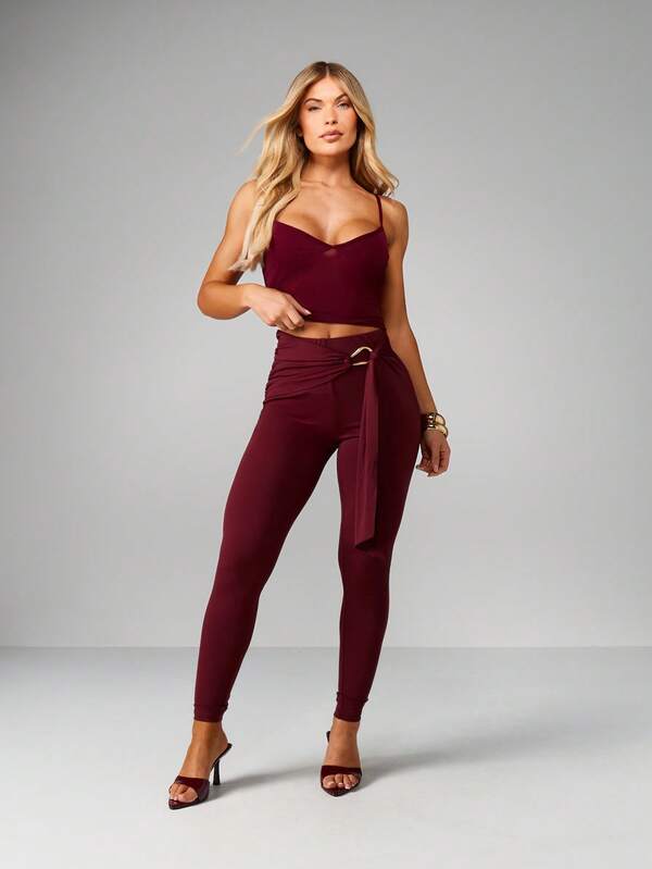 MISSGUIDED High Waisted Leggings With Tie Belt