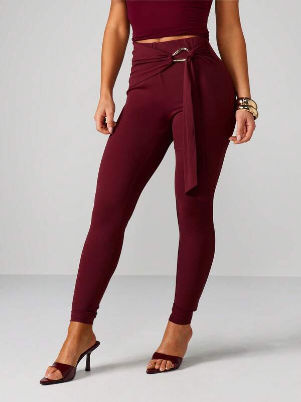 MISSGUIDED High Waisted Leggings With Tie Belt