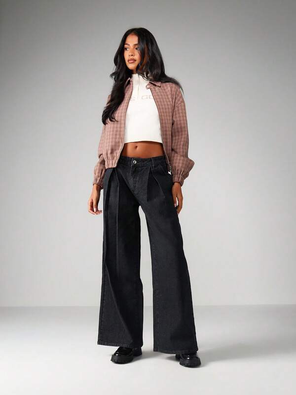 MISSGUIDED High Waisted Pleated Wide Leg Jeans