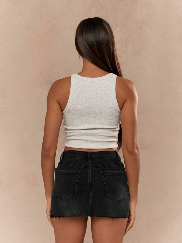 MISSGUIDED High Waisted Raw Hem Distressed Denim Mini Skirt