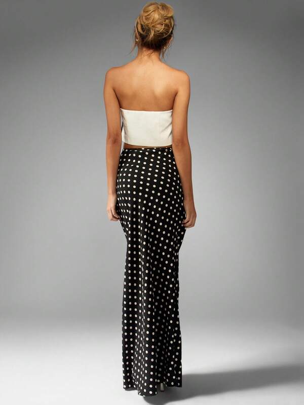 MISSGUIDED High Waisted Retro Polka Dot Elegant Maxi Skirt