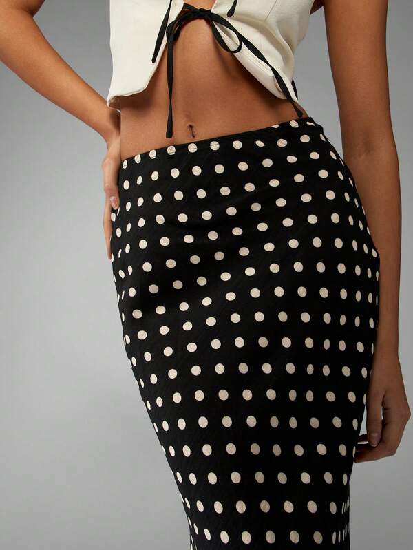 MISSGUIDED High Waisted Retro Polka Dot Elegant Maxi Skirt