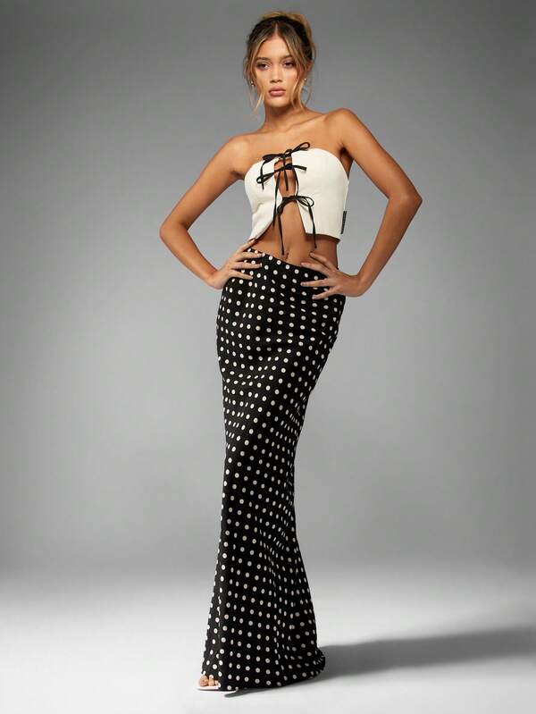 MISSGUIDED High Waisted Retro Polka Dot Elegant Maxi Skirt