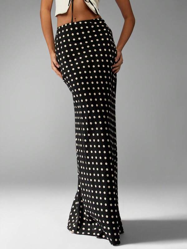 MISSGUIDED High Waisted Retro Polka Dot Elegant Maxi Skirt