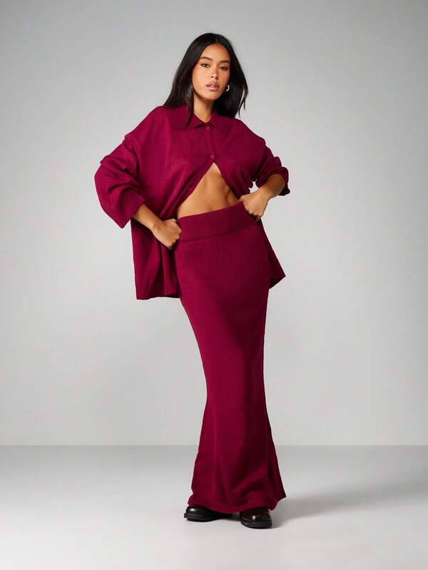 MISSGUIDED High Waisted Ribbed Knit Maxi Skirt