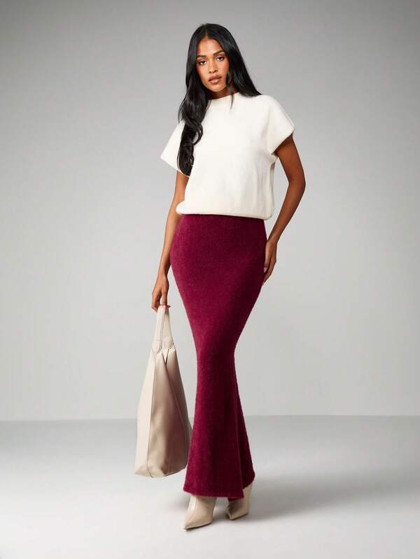 MISSGUIDED High Waisted Ribbed Knit Maxi Skirt