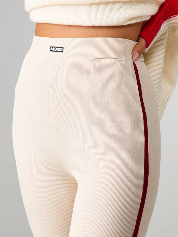 MISSGUIDED High Waisted Ribbed Leggings With Stripe