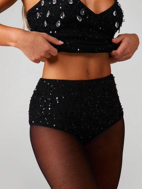 MISSGUIDED High-Waisted Sequin Brief Shorts