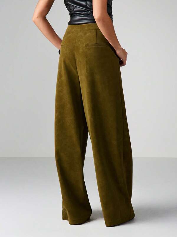 MISSGUIDED High Waisted Suede Wide Leg Trousers