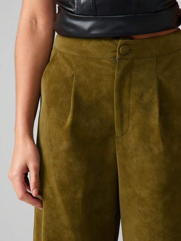 MISSGUIDED High Waisted Suede Wide Leg Trousers