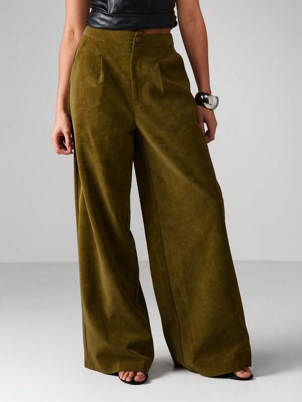 MISSGUIDED High Waisted Suede Wide Leg Trousers