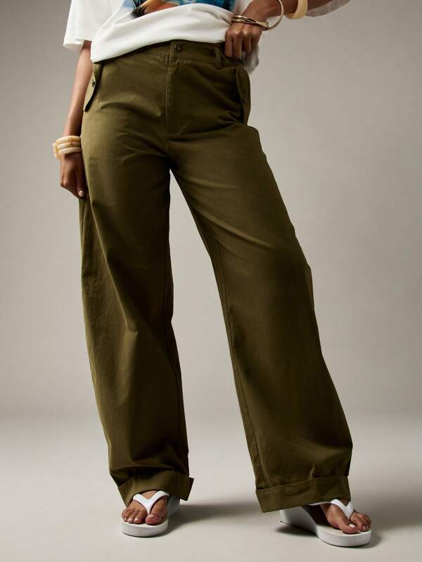 MISSGUIDED High Waisted Wide Leg Cargo Utility Pants