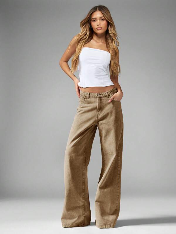 MISSGUIDED High Waisted Wide Leg Jeans In Classic Retro Style